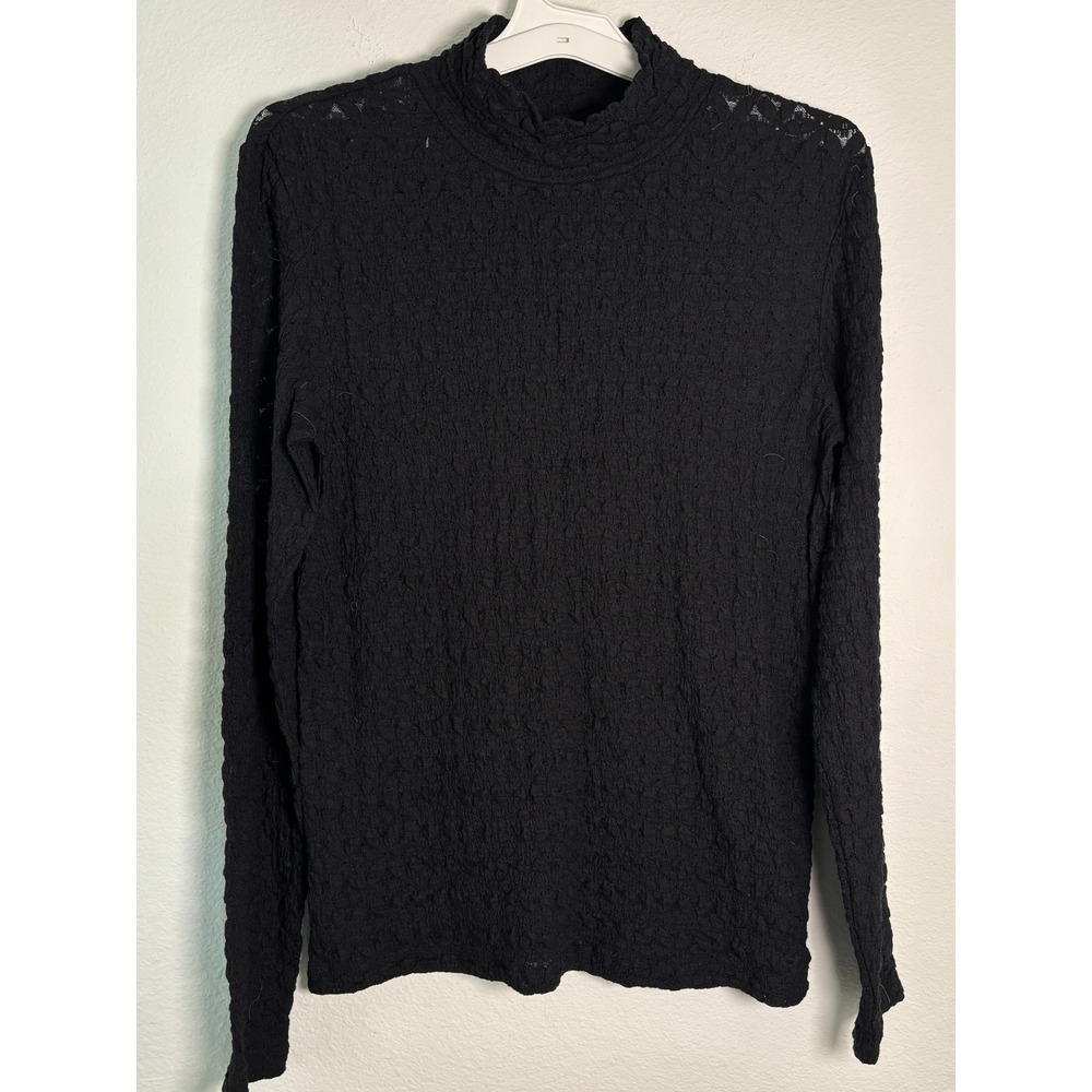 Sanctuary Black Lace Mock Neck Long Sleeve Top Textured‎ Floral Small
